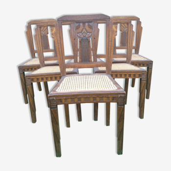 Chaises en chêne cannées style rococo 1930
