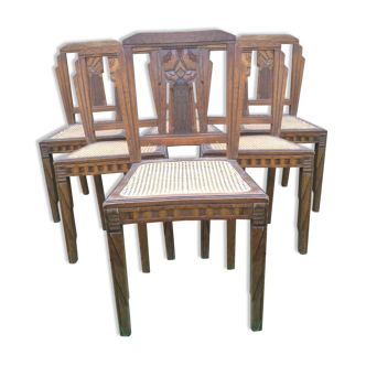 Chaises en chêne cannées style rococo 1930