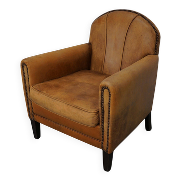 Fauteuil club vintage hollandais en cuir couleur cognac
