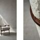 Vintage Mid-Century Scandinavian Modern White Boucle &Teak High Armchair