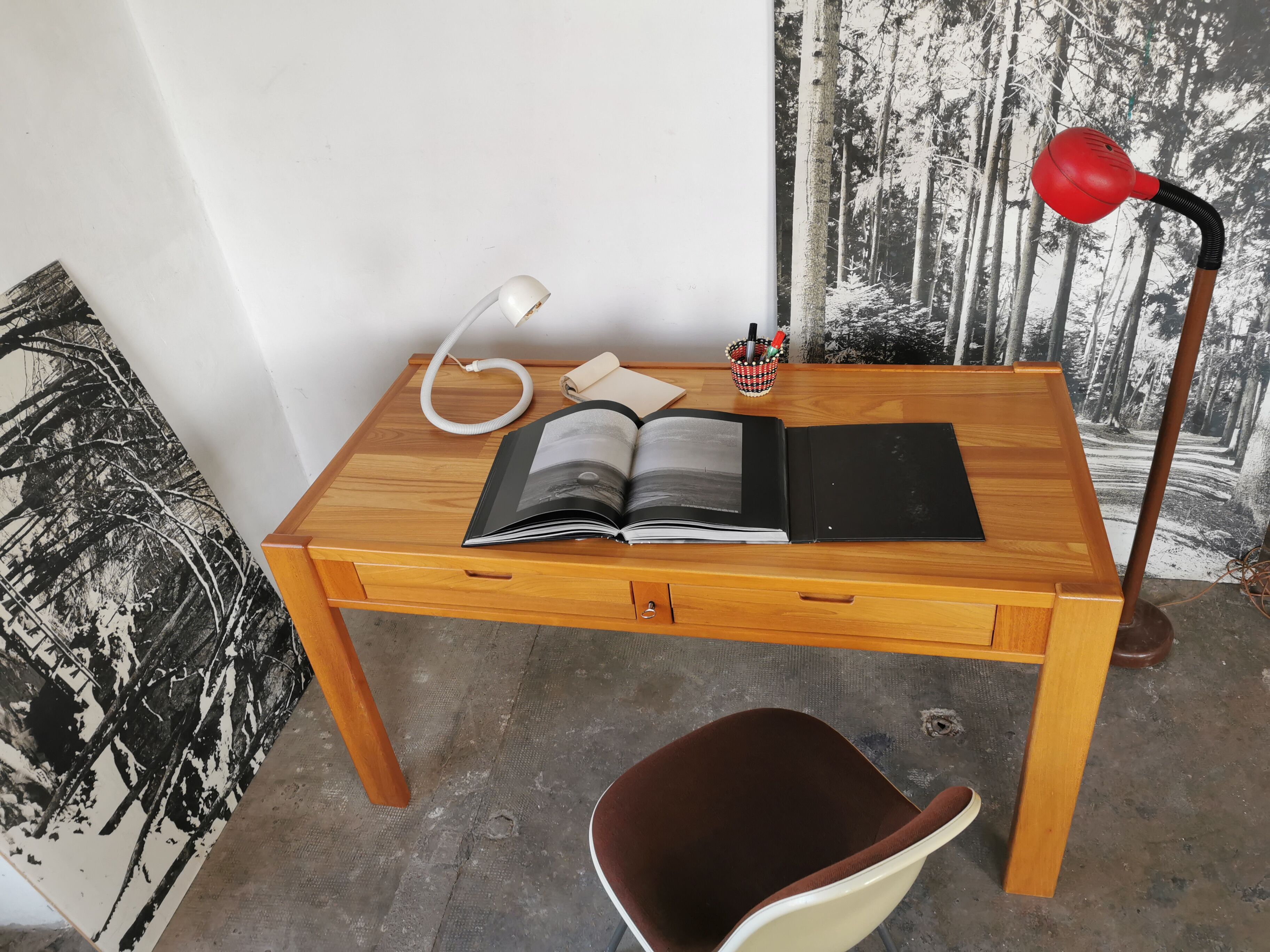 Bureau vintage 1970/1980 en bois blond, simat