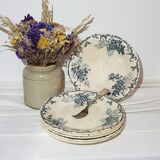 Set of 6 flat earthenware plates from Choisy le Roi model Floreal, iron earth.