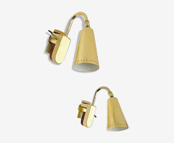 Paire de lampes de chevet dorées, attachées au lit, années 1970, Erco