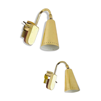 Pair of golden bedside lamps, attached to the bed, 1970s, Erco