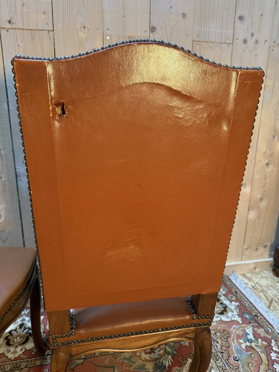 Set of 4 Louis XV style chairs in leather.