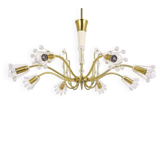 Unusual brass and crystal chandelier by Emil Stejnar, Rupert Nikoll, Austria, 1950s.