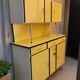 Meuble buffet de cuisine en formica jaune vif annees 50