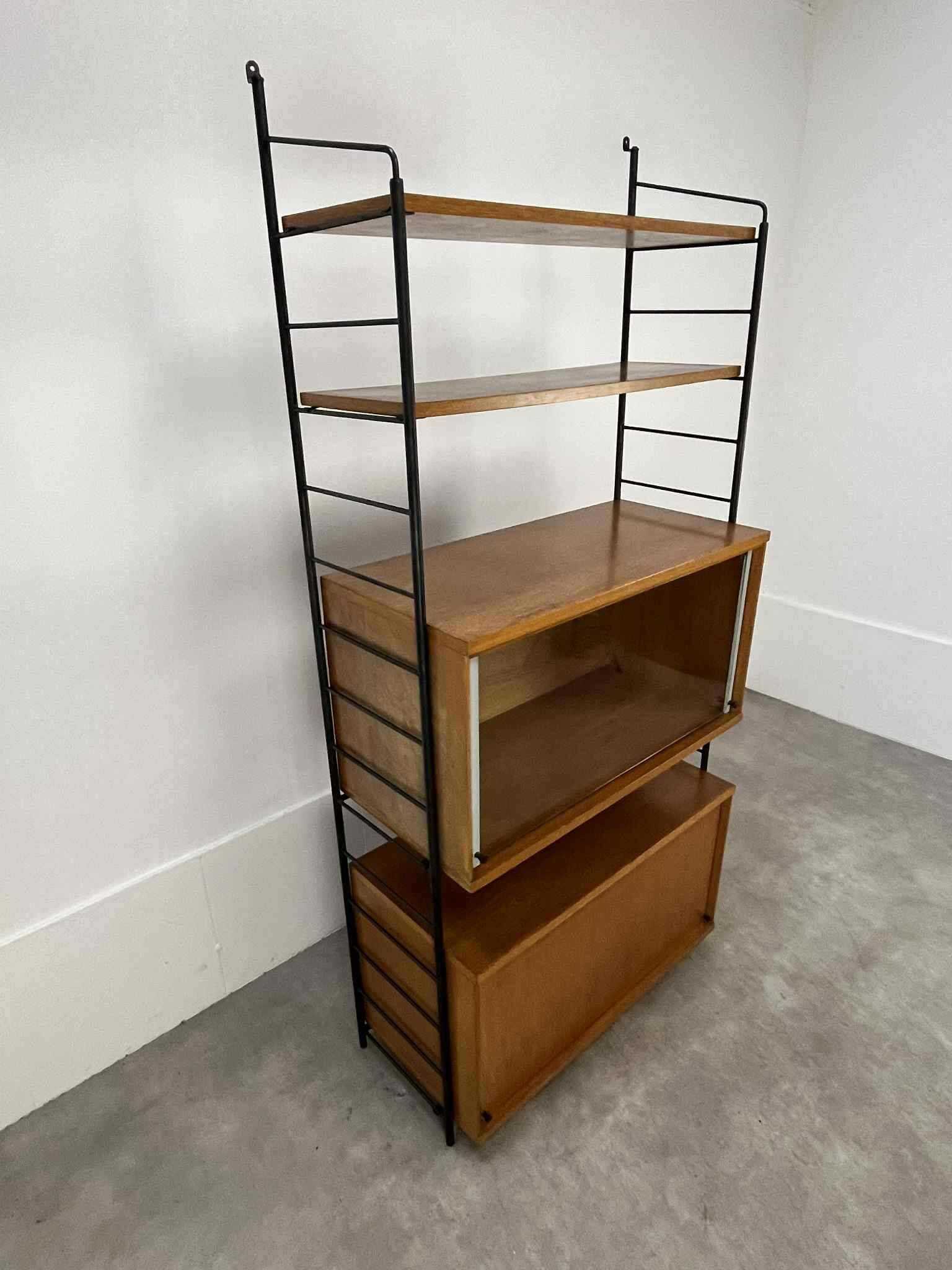 Modular shelf from the 1950s, wood and metal, vintage.