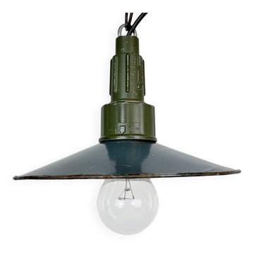 Suspension en émail bleu industriel avec un dessus en aluminium coulé, 1960