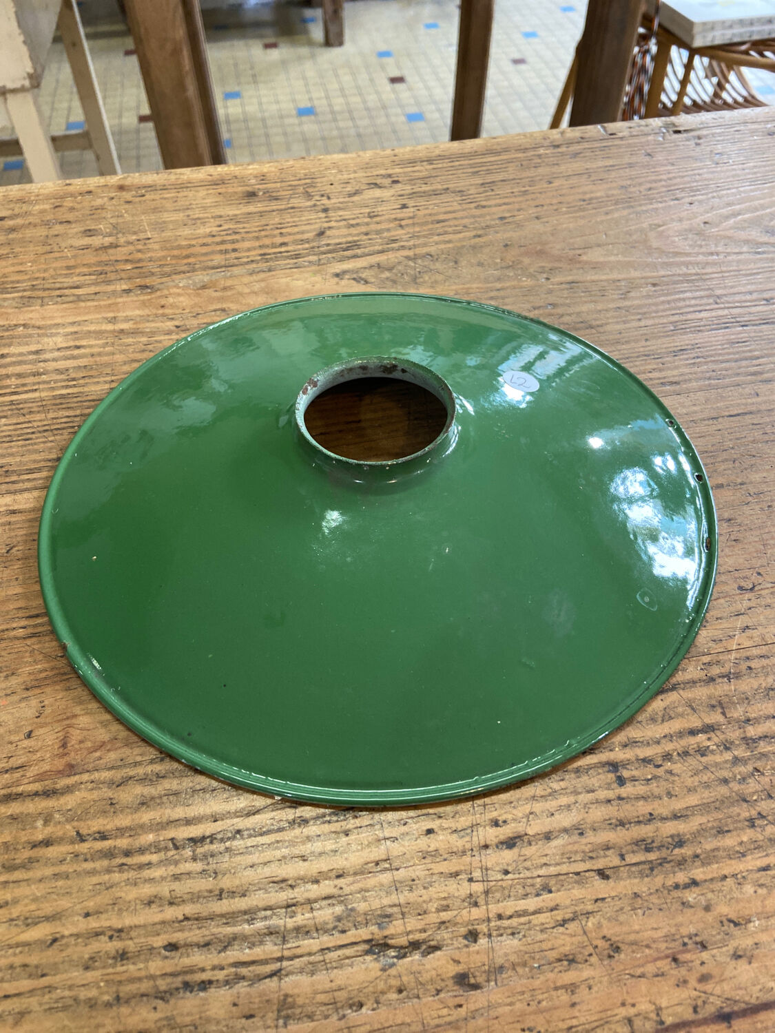 Green enameled sheet metal pendant light