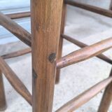 Solid wood and straw stool 1960