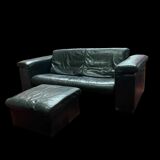 Set de canapés en cuir noir + pouf Rolf Benz, Allemagne, années 70-80.