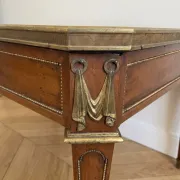 Louis XVI style coffee table in wood and marble with bronze ornaments.