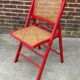Vintage  Mid-Century Woven Cane Folding Chair  1960s in red cesca style