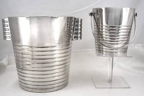 Champagne bucket and ice bucket, Luc Lanel for Christofle model Ondulation.