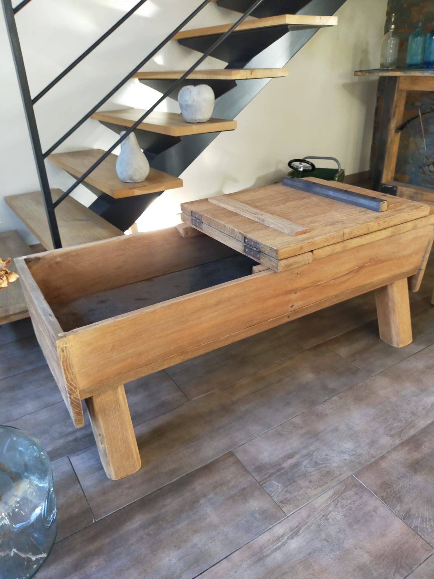 Solid wood coffee table with antique chest