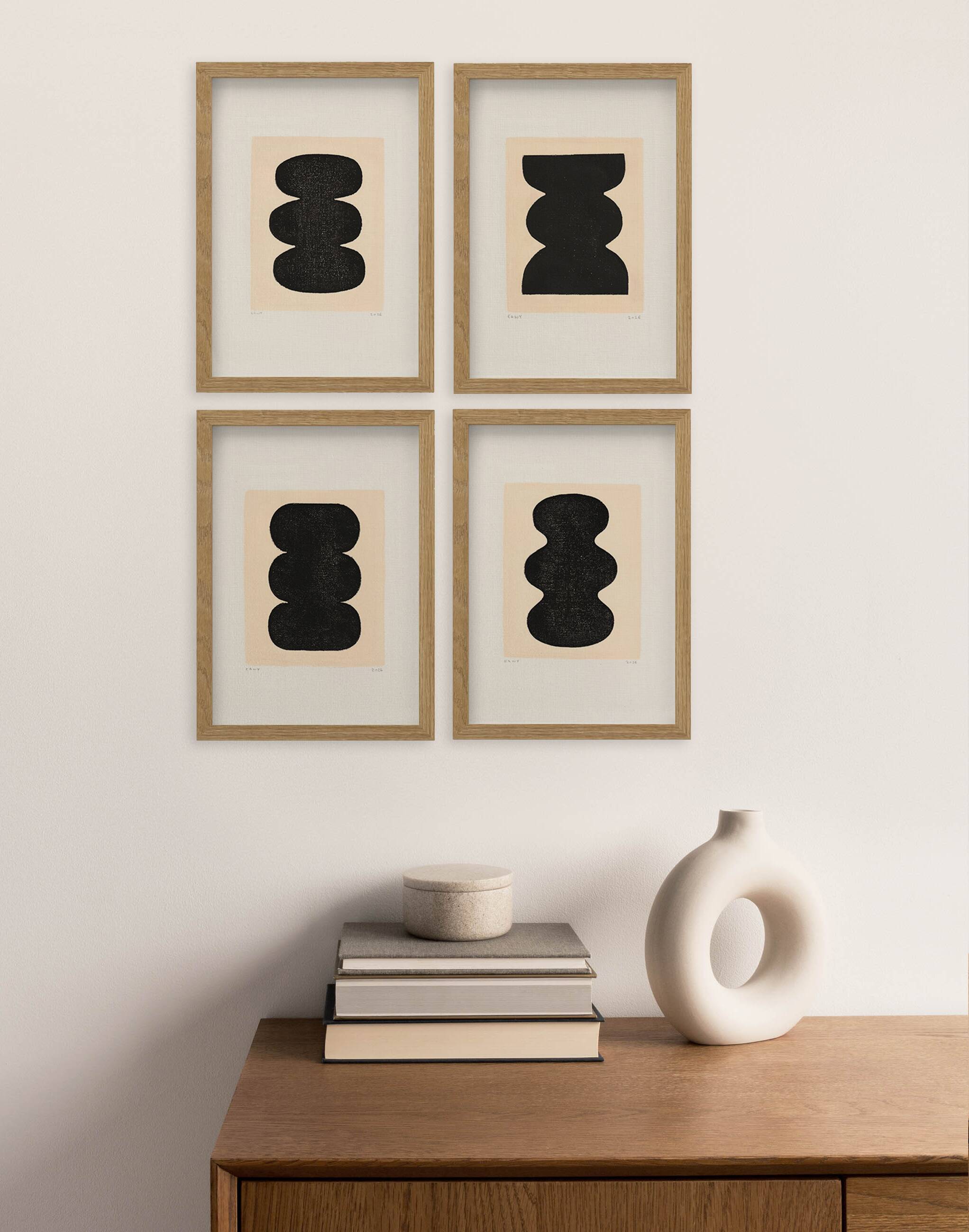 Collection of 4 black paintings on paper signed eawy.