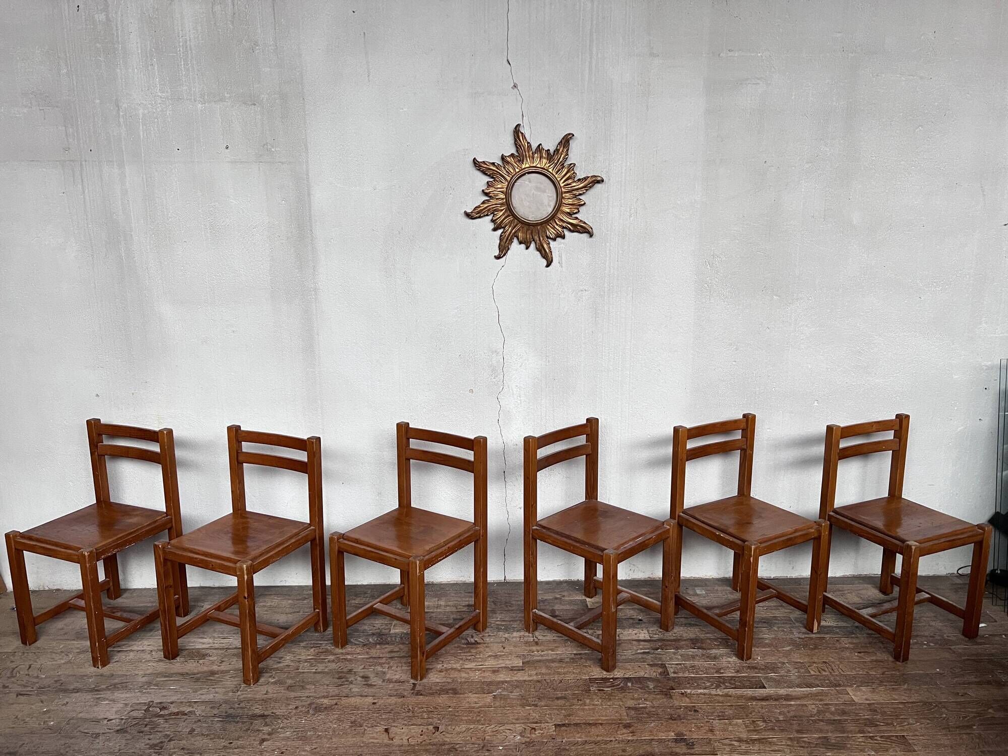 Series of 6 vintage wooden chairs 1960