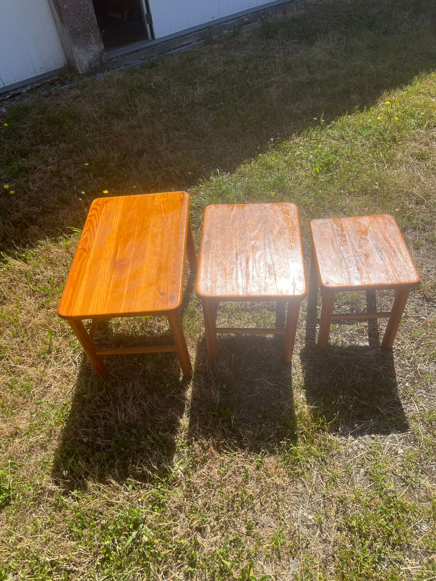 Vintage nesting table in chalet pine.