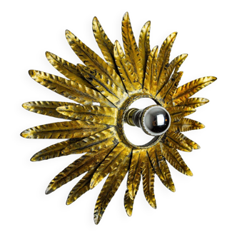 Sun wall lamp by Ferro Arte, metal and gold leaf, Spain 1970