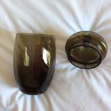 Thick glass jar smoked bronze with lid