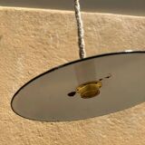 Vintage pendant light with green and white enamelled sheet metal shade