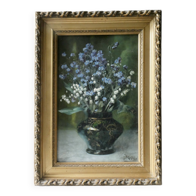 Tableau  bouquet de fleurs signé Théodore Coquelin fin XIXème