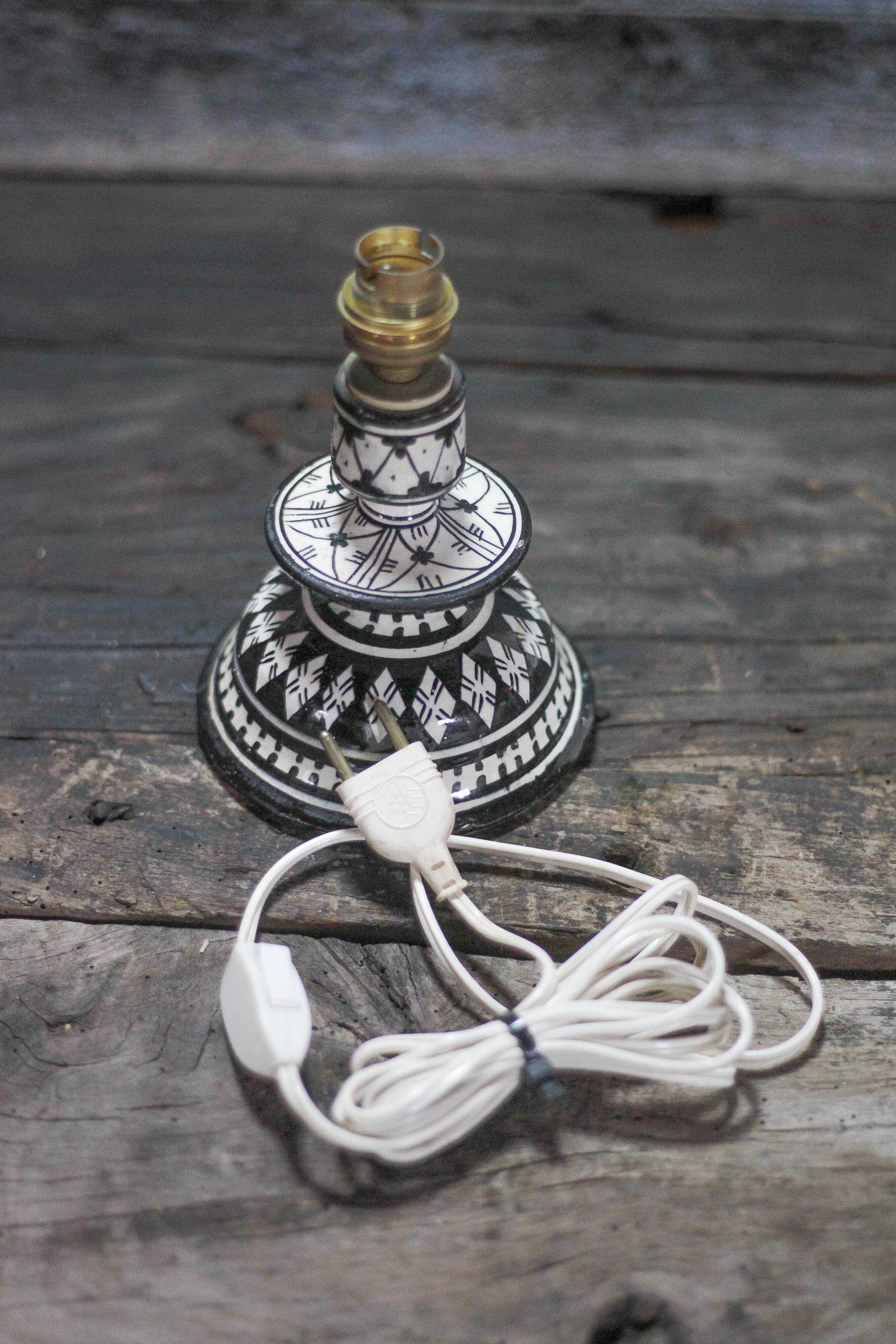 Moroccan glazed terracotta table lamp from Safi, ceramic bedside lamp.