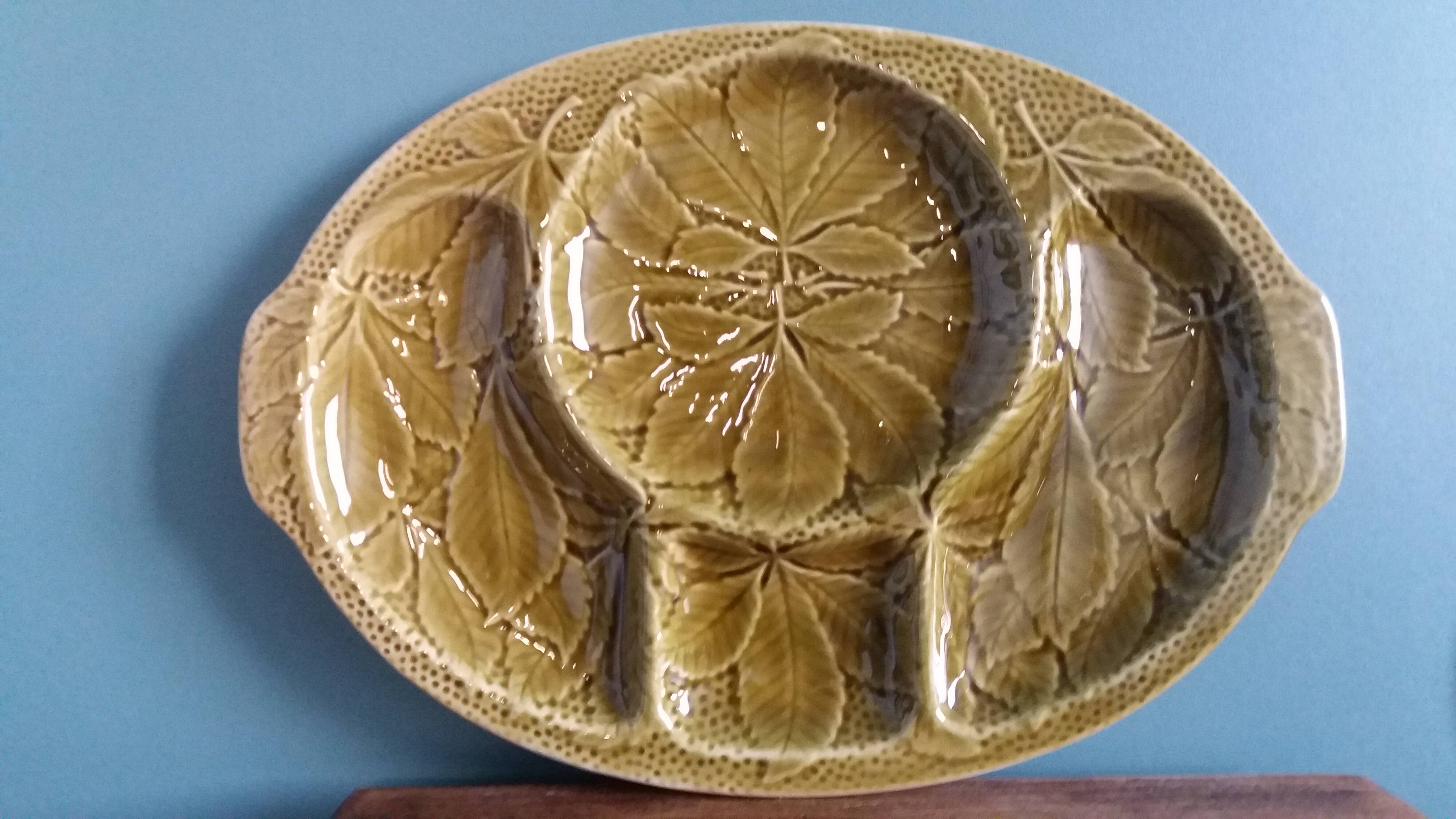 Gien platter, compartmentalized earthenware appetizer serving tray