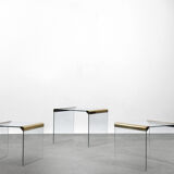 Set of 3 glass and brass waterfall side table by Leon Rosen for Pace Collection, 1970s