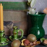 Duo of vintage potter's ceramic candle holders Regional Folk Art