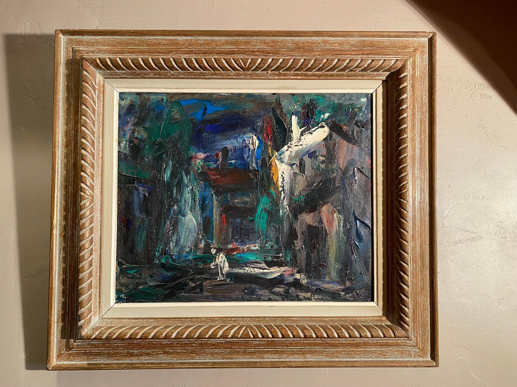 Oil on canvas with a knife signed Elemer Vagh Weinmann "Entrance to the Village"