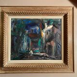 Oil on canvas with a knife signed Elemer Vagh Weinmann "Entrance to the Village"