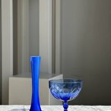 5 blue glass stemmed ice cream bowls