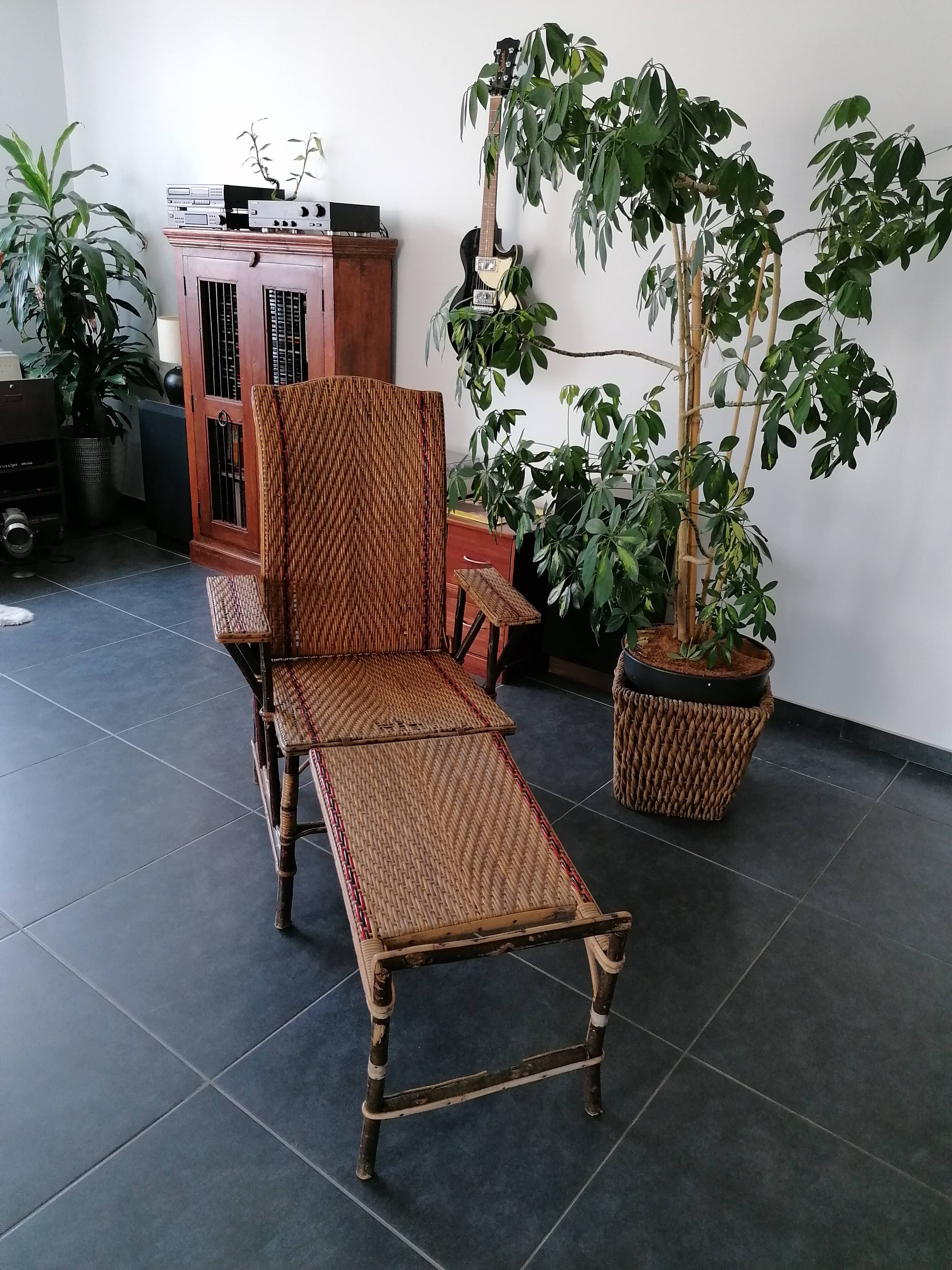 Chaise longue fauteuil rotin 1900's