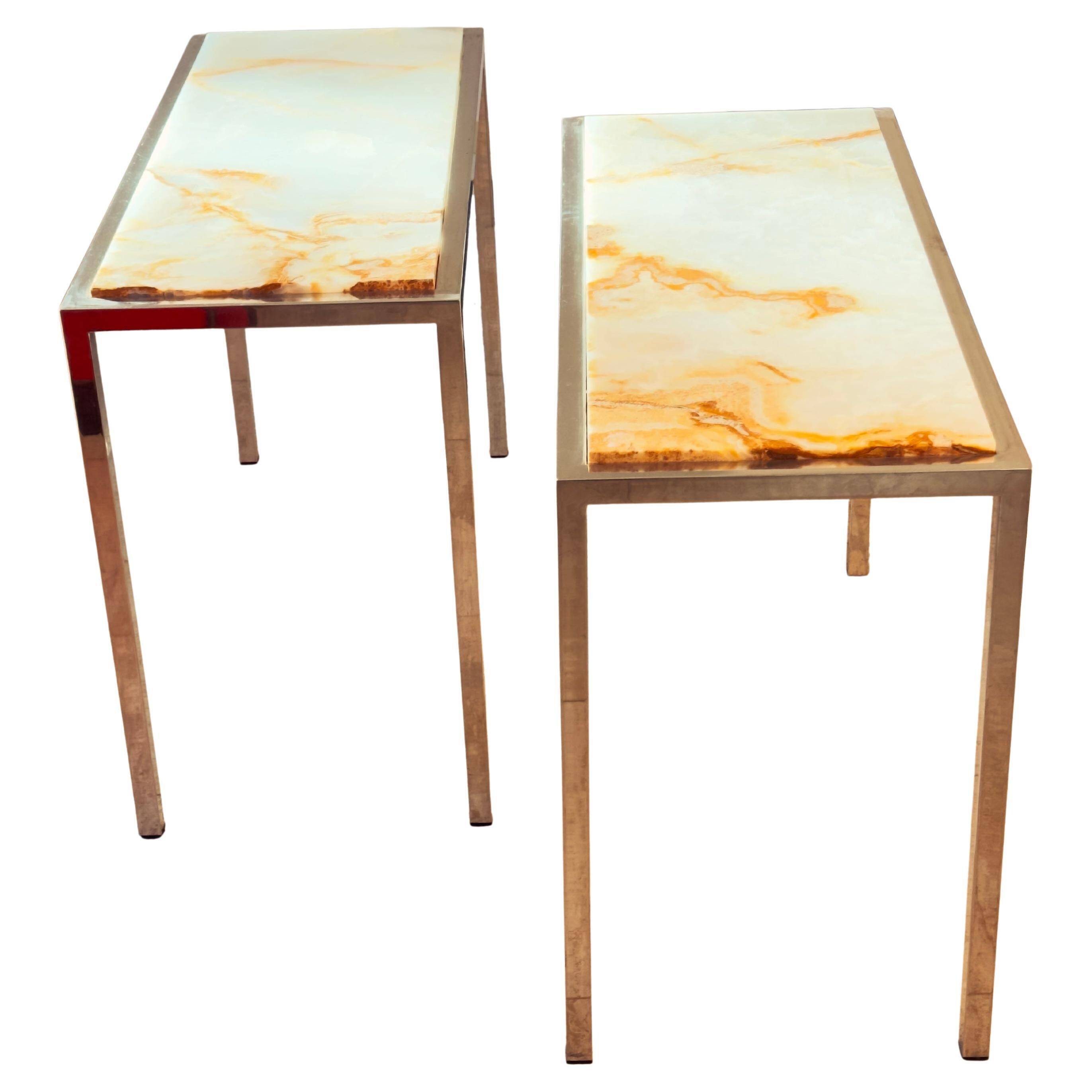Pair of Italian Console Tables in Marble and Chrome, 1970s