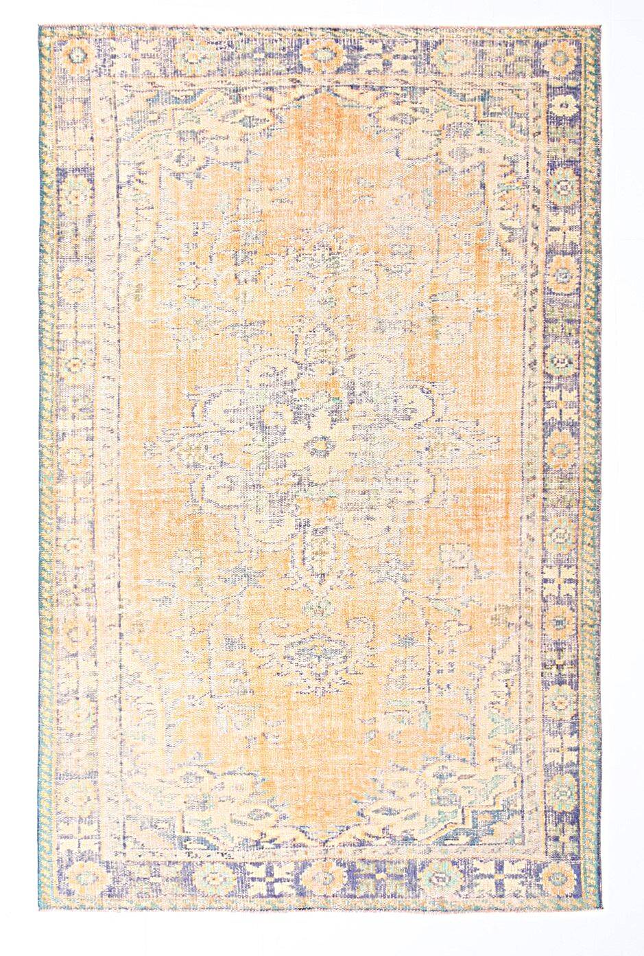 7x10 Vintage Peach Beige Large Area Turkish Vintage Rug, 195x313Cm