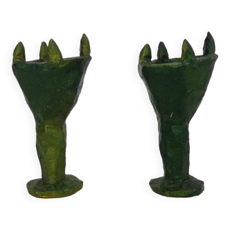 Pair of vintage brutalist terracotta candlesticks, 1960s