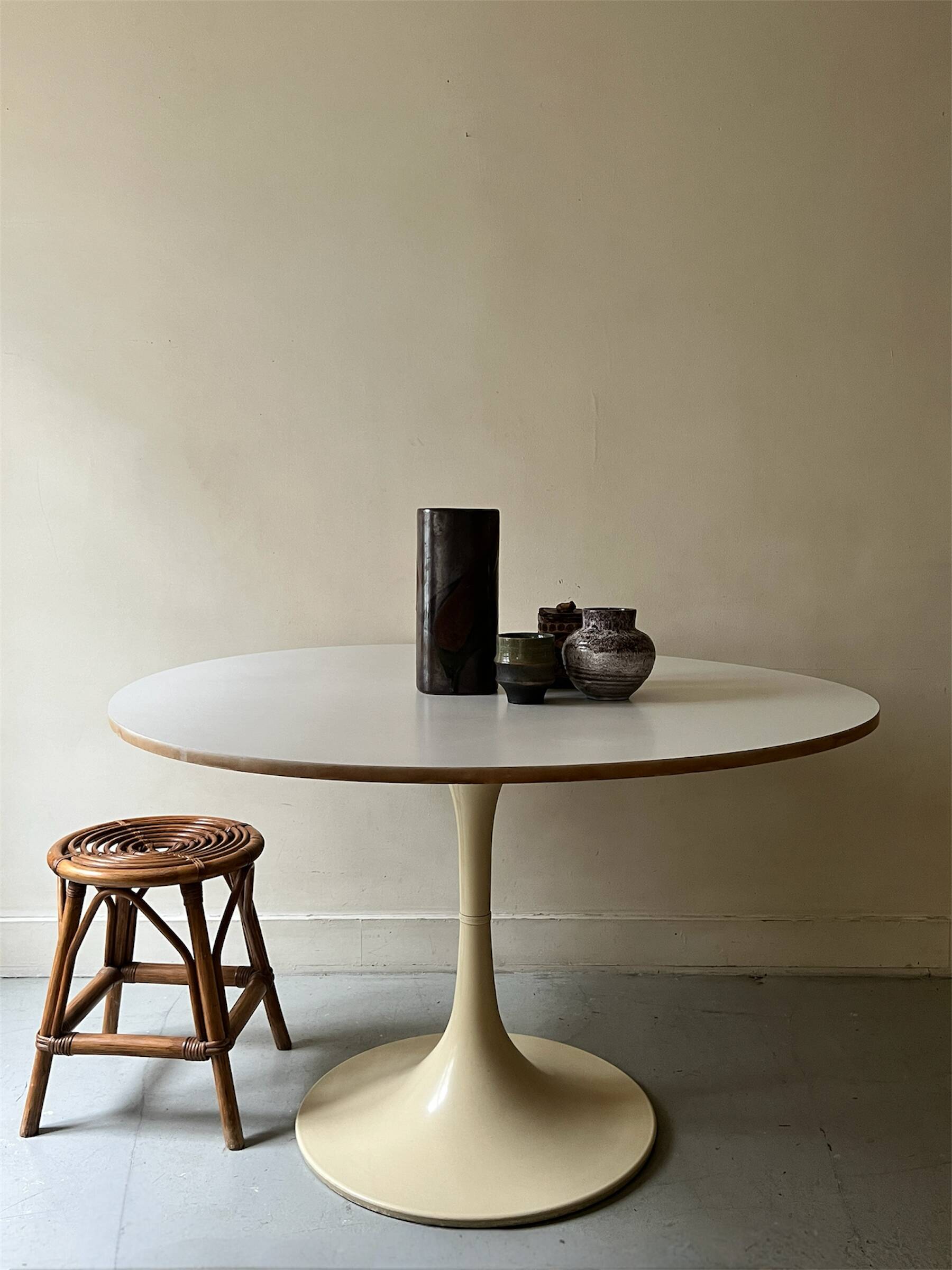 Vintage spiral rattan stool, France 1950