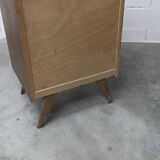 Oak and rattan compass leg chiffonier from the 50s-60s