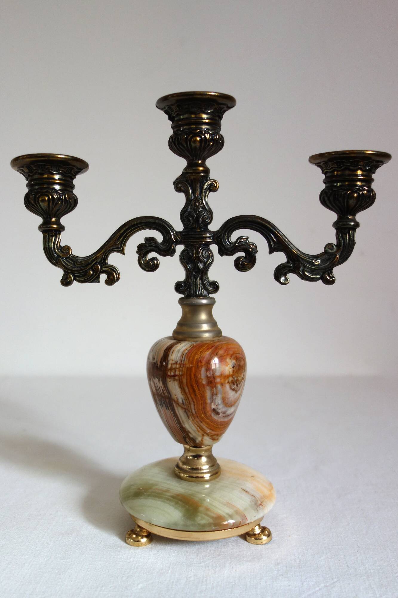 Pair of vintage onyx brass candlesticks