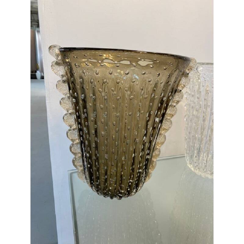 Contemporary handmade fume' with air balls murano glass style vase