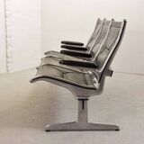 Charles Eames Black Leather 3-Seat Tandem Sling Airport Bench Herman Miller