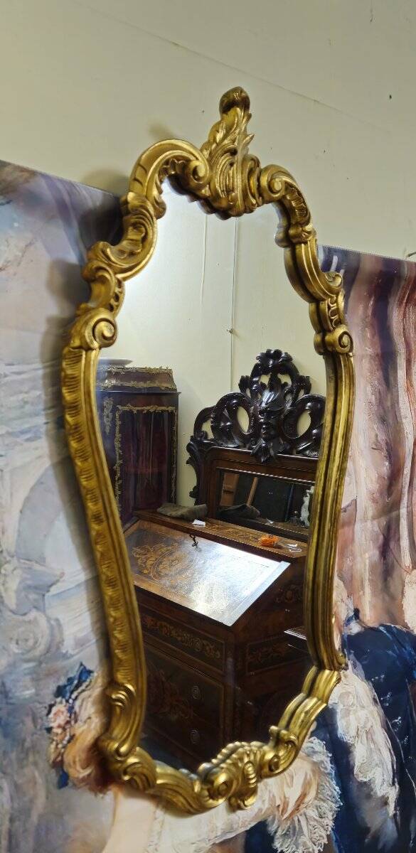 Antique gilded wooden mirror – rococo style / Louis XV / early 20th century