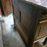 Solid walnut sideboard, Henri II style, Renaissance, with pink and white marble top