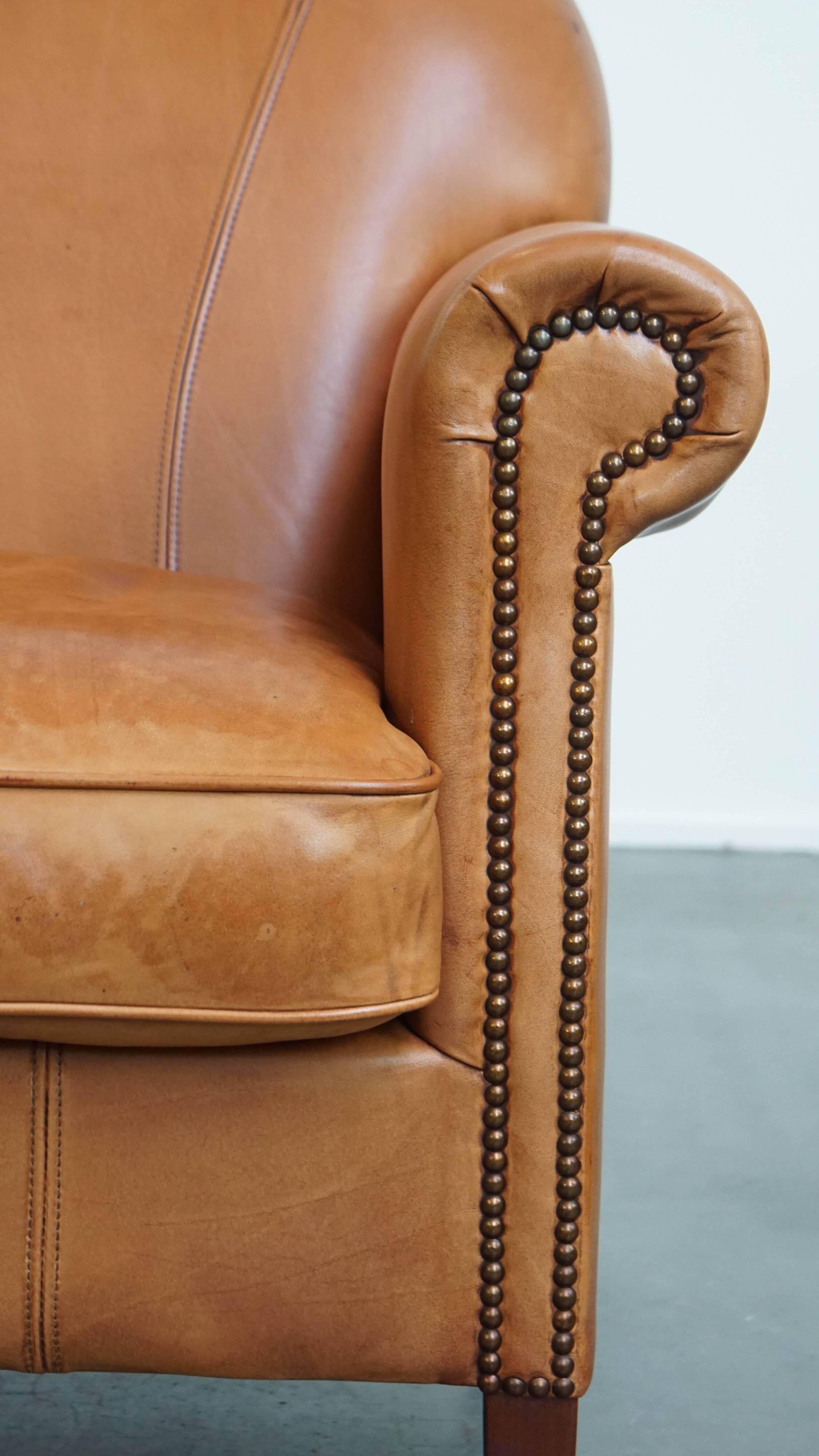 Cognac-Colored Armchair Made of Cowhide Leather