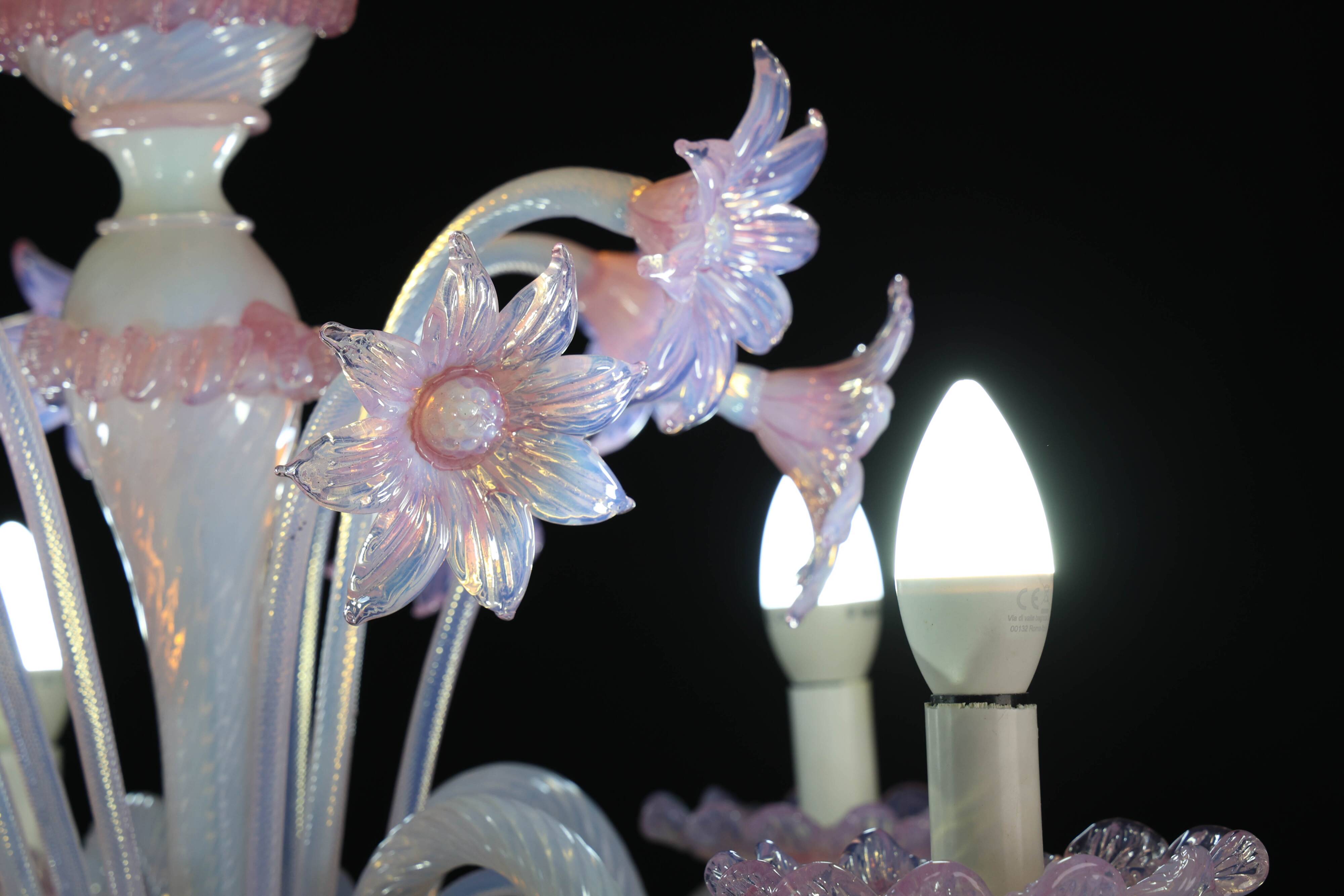 Extraordinary Murano Glass Chandelier adorned with Pink Flowers