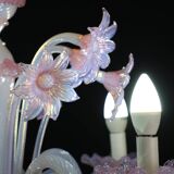 Extraordinary Murano Glass Chandelier adorned with Pink Flowers