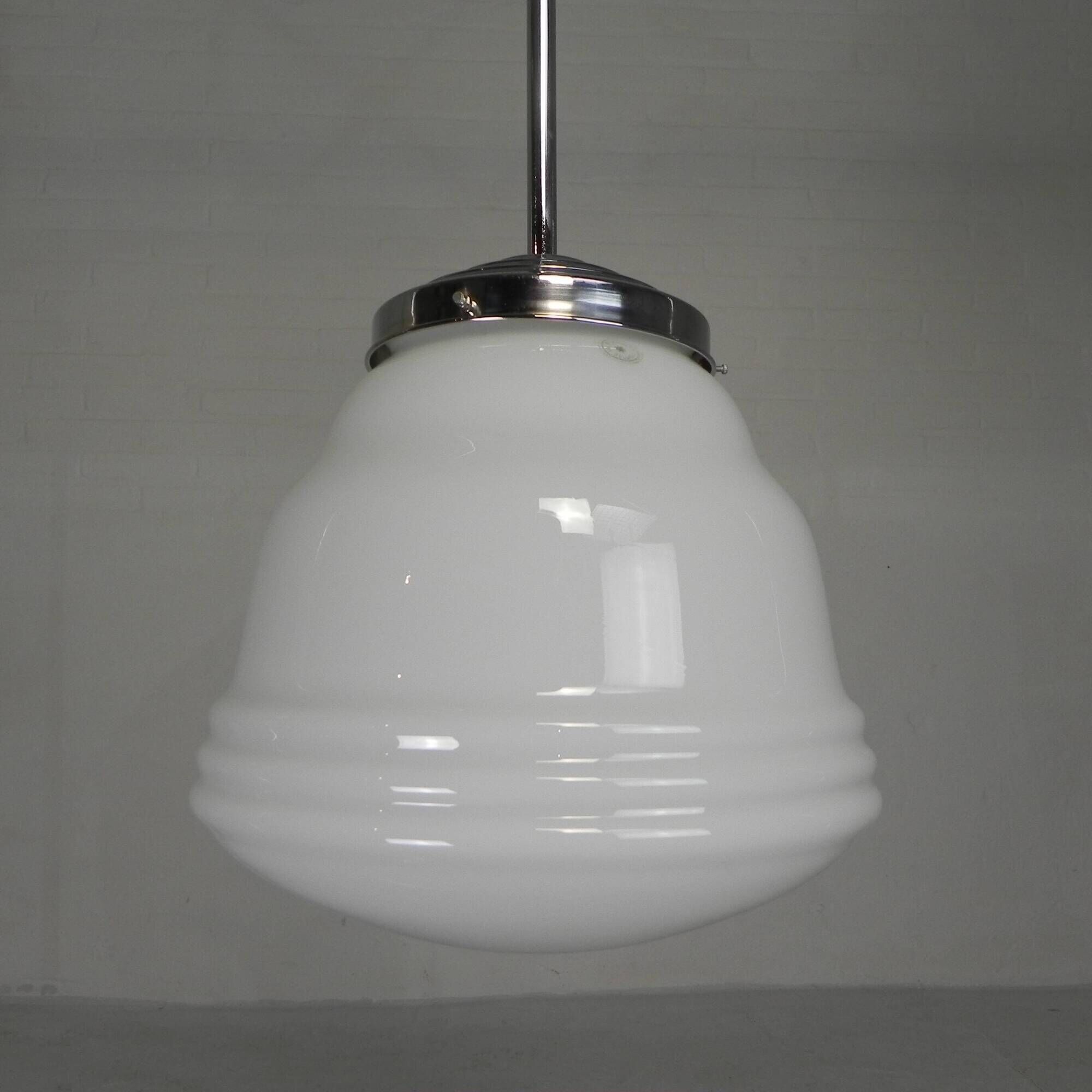 Art Deco suspension with opaline lampshade, Val St Lambert, 1930s