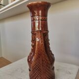 Vintage Amphora Vase: Large Brown Glazed Pottery with Grape Motif